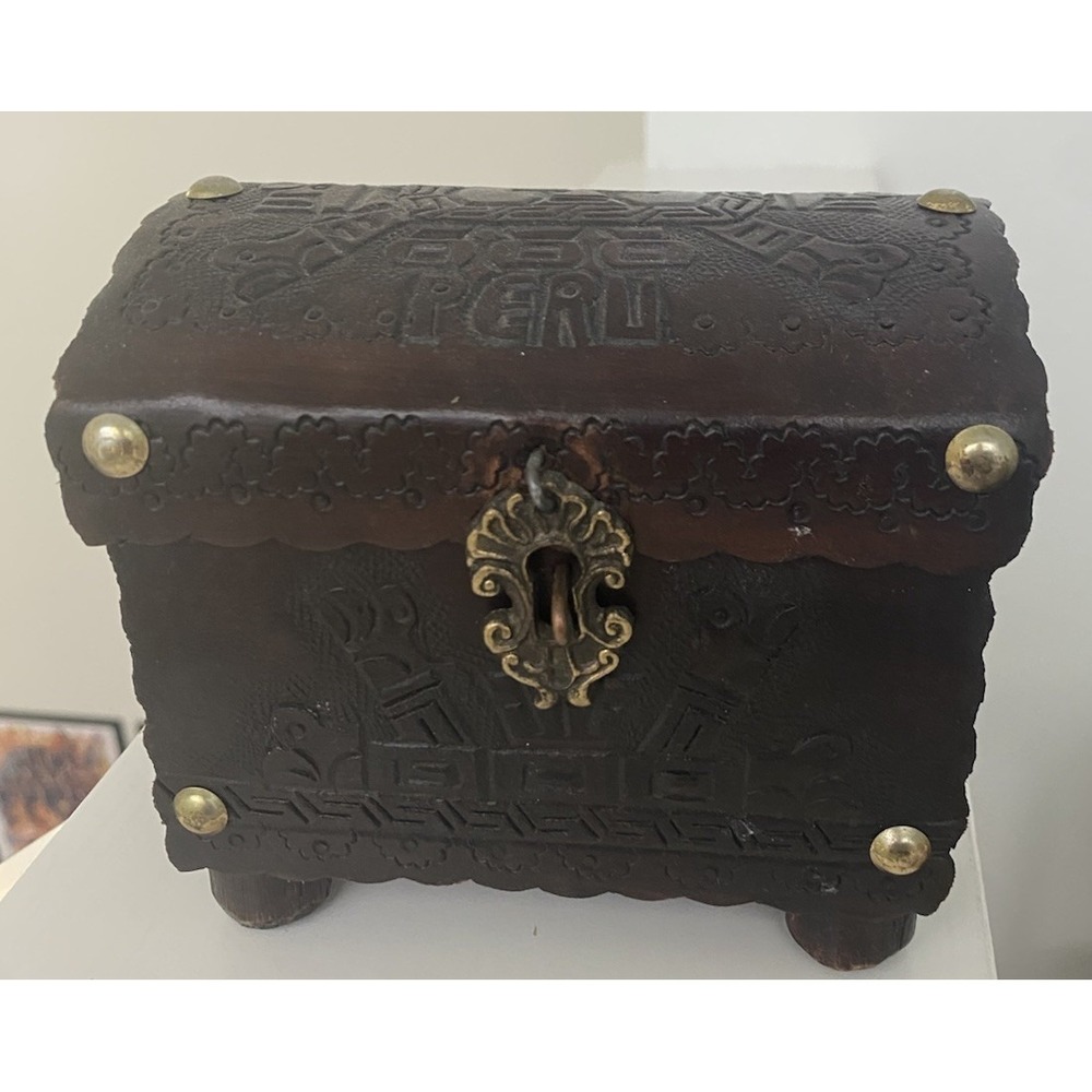 Vintage‎ Peruvian Leather Embossed Folk Art Jewelry Box